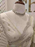 Organza with applique floral jaal design and scallop border - Image 2