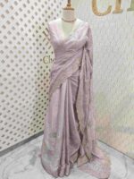 Organza with applique floral jaal design and scallop border - Image 10