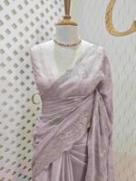 Organza with applique floral jaal design and scallop border - Image 8