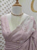 Organza with applique floral jaal design and scallop border - Image 9