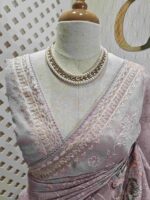 Organza with multicolur satin thread floral, bird and butterfly design on border - Image 12