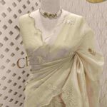 Organza with flowers leaf and flamingo embroidery thread work and scallop border