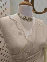 Organza with flowers leaf and flamingo embroidery thread work and scallop border - Image 2