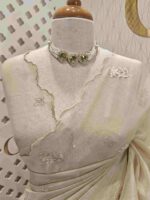 Organza with flowers leaf and flamingo embroidery thread work and scallop border - Image 3