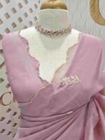 Organza with flowers leaf and flamingo embroidery thread work and scallop border - Image 9