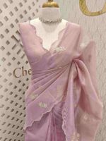 Organza with flowers leaf and flamingo embroidery thread work and scallop border - Image 8