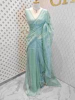 Organza with florals and leafy applique embroidery work - Image 16