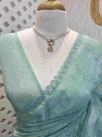 Organza with florals and leafy applique embroidery work - Image 15
