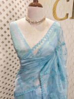 Organza with florals and leafy applique embroidery work - Image 18