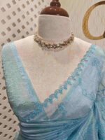 Organza with florals and leafy applique embroidery work - Image 19
