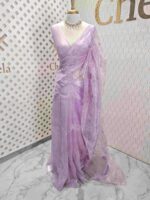 Organza with florals and leafy applique embroidery work - Image 20