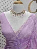 Organza with florals and leafy applique embroidery work - Image 22