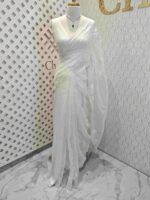 Organza with florals and leafy applique embroidery work - Image 13