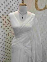 Organza with florals and leafy applique embroidery work - Image 11
