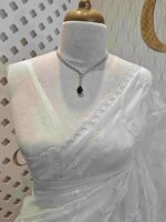 Organza with florals and leafy applique embroidery work - Image 12