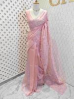 Organza with florals and leafy applique embroidery work - Image 10