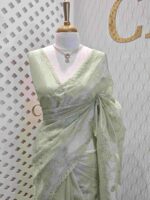 Organza with florals and leafy applique embroidery work