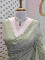 Organza with florals and leafy applique embroidery work - Image 3