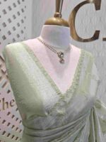 Organza with florals and leafy applique embroidery work - Image 2