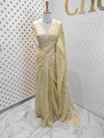 Organza with florals and leafy applique embroidery work - Image 7