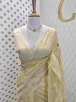 Organza with florals and leafy applique embroidery work - Image 5