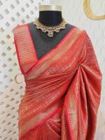 Soft katan with floral and geometric horizontal design