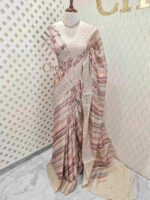 Semi tussar with diagonal painting brush strokes like digital print and cut work border - Image 7