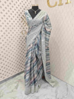 Semi tussar with diagonal painting brush strokes like digital print and cut work border - Image 4