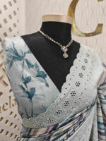 Semi tussar with diagonal painting brush strokes like digital print and cut work border - Image 2
