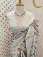 Semi tussar with multiflowers digital print and cut work border