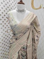 Semi tussar with multiflowers digital print and cut work border - Image 5