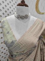 Semi tussar with multiflowers digital print and cut work border - Image 6