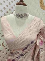 Semi tussar with multiflowers digital print and cut work border - Image 12