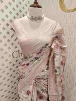 Semi tussar with multiflowers digital print and cut work border - Image 11
