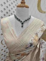 Semi tussar with multiflowers digital print and cut work border - Image 15