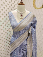 Semi tussar with small diamond shape block prints - Image 17