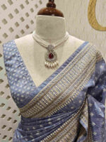 Semi tussar with small diamond shape block prints - Image 18