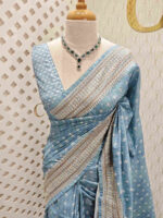 Semi tussar with small diamond shape block prints - Image 11