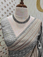 Semi tussar with small diamond shape block prints - Image 3