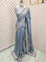 Semi tussar with small bindi like block print - Image 4