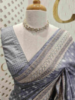Semi tussar with small bindi like block print - Image 6