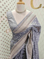 Semi tussar with small bindi like block print - Image 5