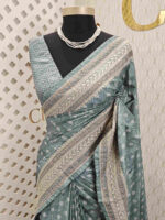 Semi tussar with small bindi like block print - Image 17
