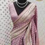 Semi tussar with leaf prints and combination of geometric patterns on border