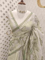 Tissue with big digital flower and leaf design and small temple border - Image 11