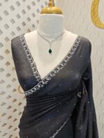 Crushed silk with cut bead, mirror work on scallop border - Image 9
