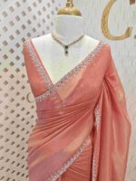 Crushed silk with cut bead, mirror work on scallop border - Image 18