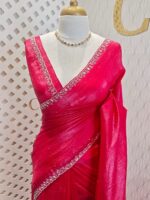 Crushed silk with cut bead, mirror work on scallop border - Image 6