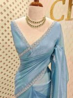 Crushed silk with cut bead, mirror work on scallop border - Image 21