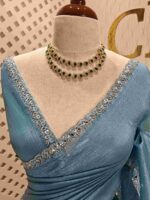 Crushed silk with cut bead, mirror work on scallop border - Image 22
